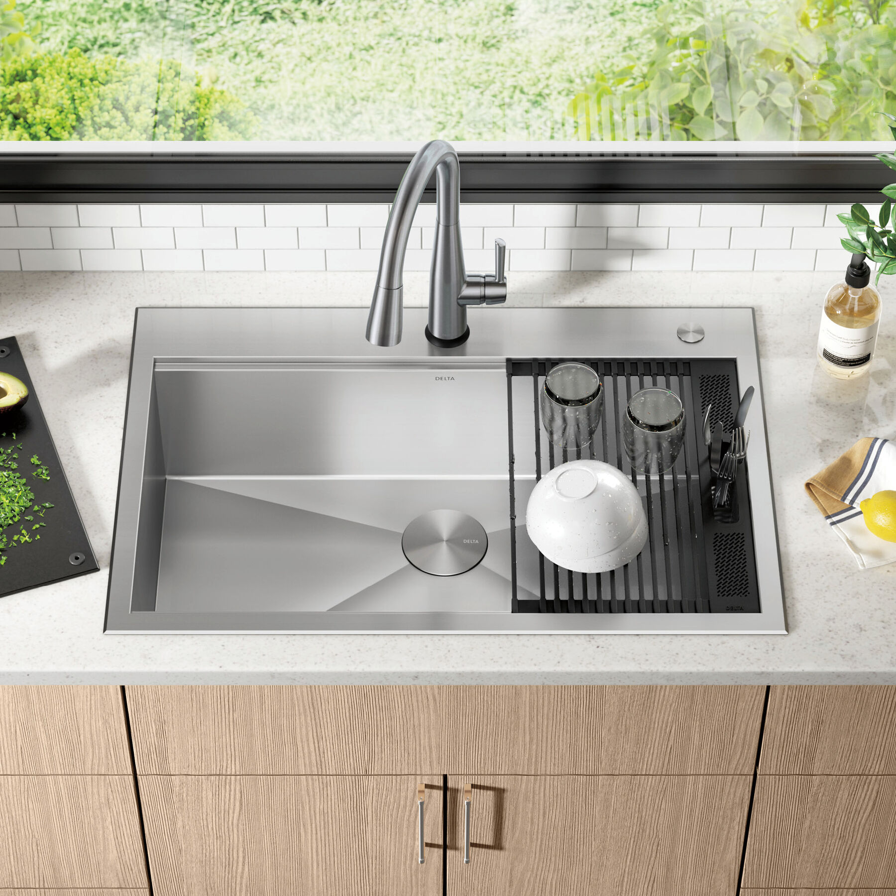 33” Workstation Kitchen Sink Drop-In Top Mount 16 Gauge Stainless Steel Single Bowl with WorkFlow™ Ledge and Accessories, image 14